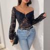 A New Lace-trimmed V-neck Off-the-shoulder Long-sleeved Elegant and Sexy Jumpsuit