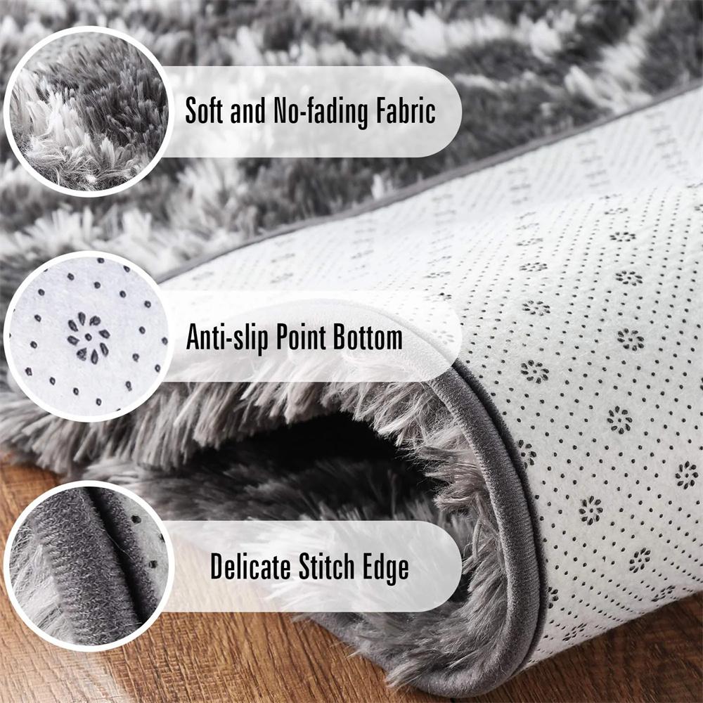 Area Rug, 5x8 Shag Area Rug For Living Room Bedroom, Fluffy Rug Plush Rug, Soft Home Floor Carpet, Gray