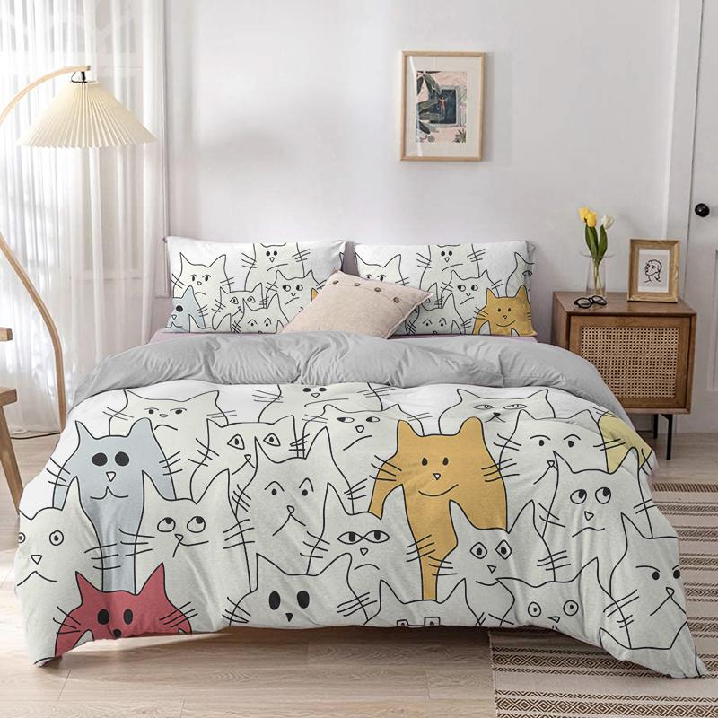 Animal Kitty King Queen Duvet Cover Lovely Pet Cat Bedding Set Cartoon Quilt Cover 2/3pcs Colorful Polyester Comforter Cover
