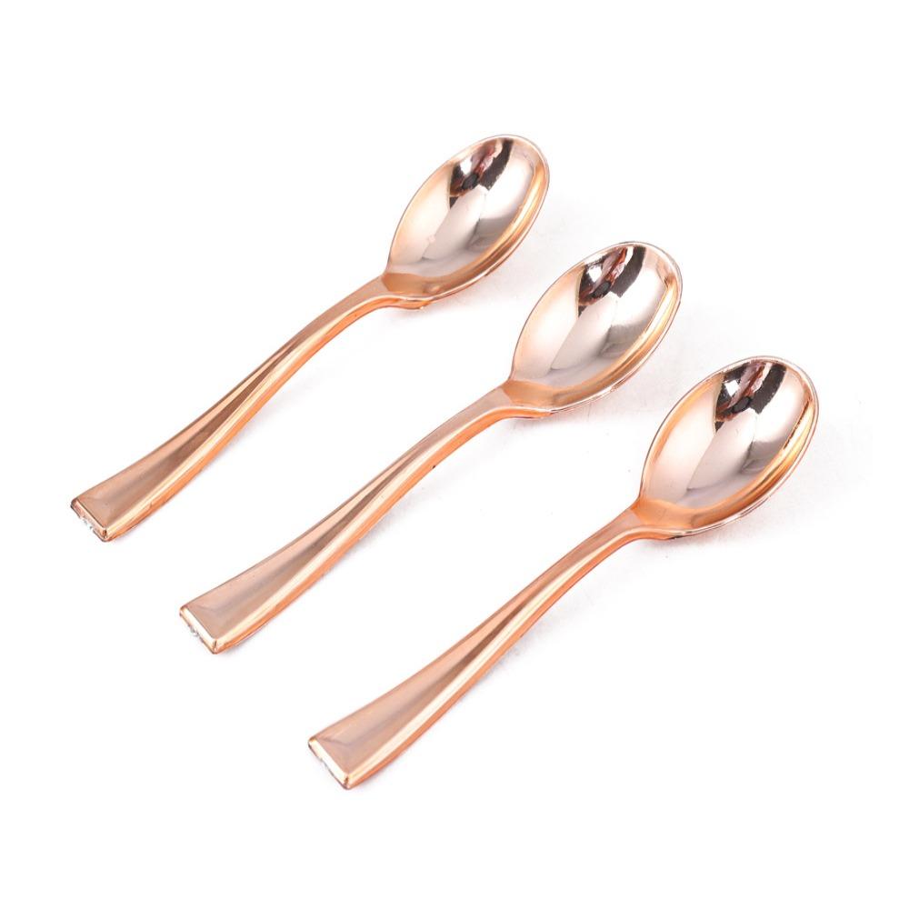 

48PCS Gold Silver Ice Cream Scoop Plastics Dessert Fork Spoons Mini Spoon Fork Kitchen Accessories Rose Glod Spoon