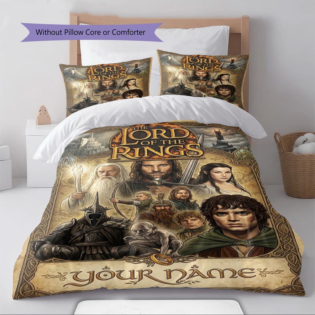 Name Custom Adventure Movie Lord Rings Pattern Bedding Set Quilt Cover Pillowcase Home Decor Gift (1 * duvet cover + 2 * pillowcase, without core)