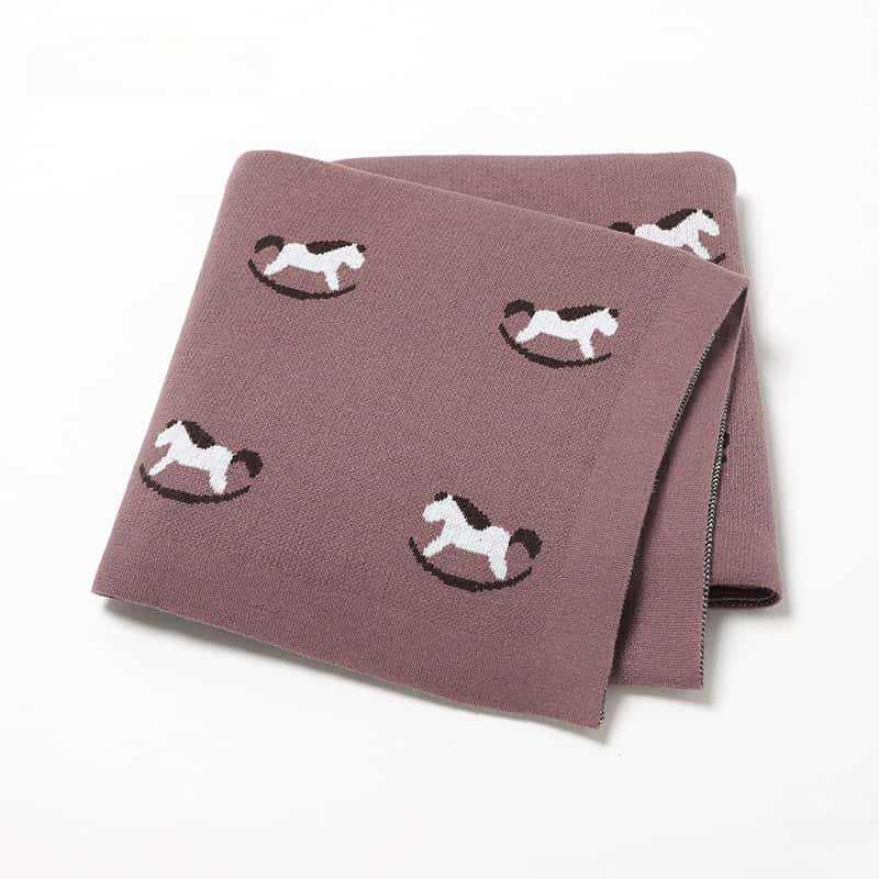 

Pure Cotton Knit Baby Swaddle Blanket - Autumn/Winter Cartoon Rocking Horse Design 100*80 cm