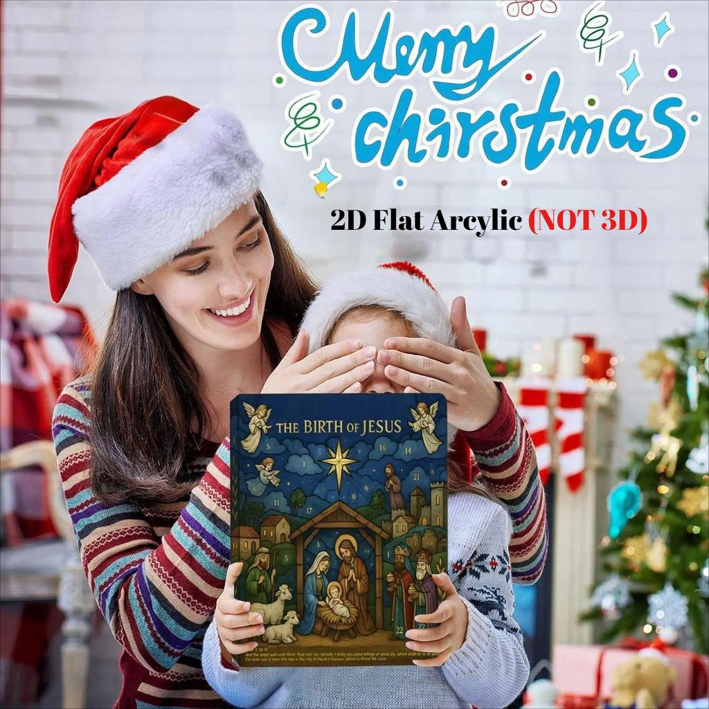 Nativity Advent Calendars 2025,24 Days Christian Christmas Countdown Calendar, 2D Flat Acrylic Birth Of Jesus Pendant For Christmas Tree