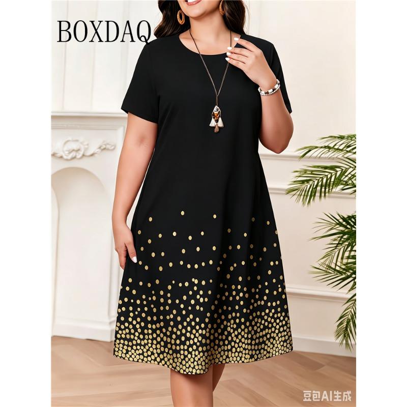Summer Women Short Sleeve Dress Fashion Elegnat Women's Print Loose Plus Size Dresses