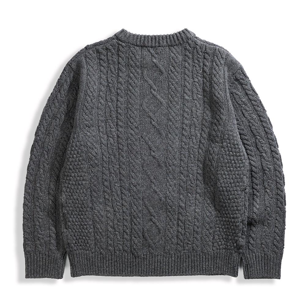 Geonjiulleunseu Shetland Wool Aran Pocket Sweater - Grey