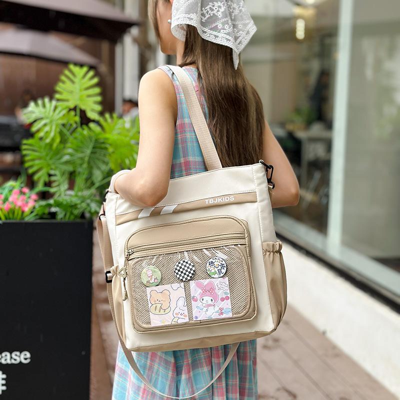 Student Messenger Bag Color Block Shoulder Bag Transparent Tote Bag