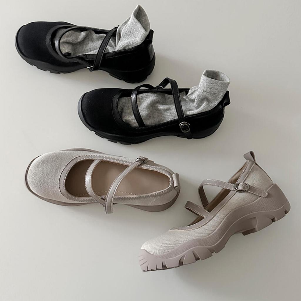 Verze z hovězí kůže~ dámské platformové ležérní boty Mary Jane univerzální přezka s jedním páskem s kulatou špičkou retro sportovní baleríny