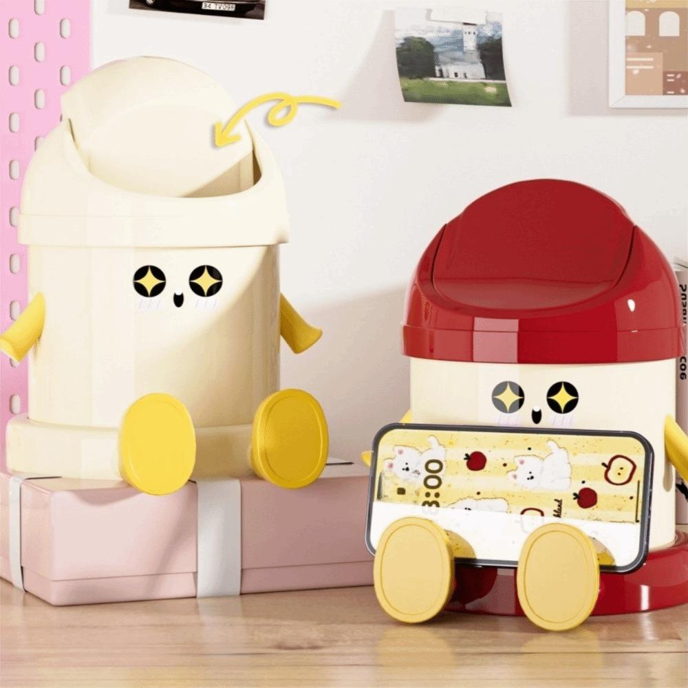 Round Garbage Bin with Lid Storage Bucket Creative Waste Bin  Bedroom