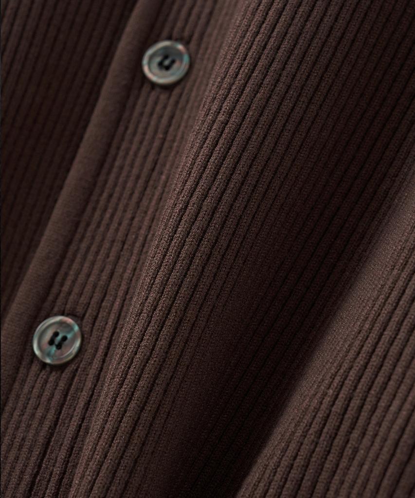 Blond9 Ribbed Collar Cardigan_Brown