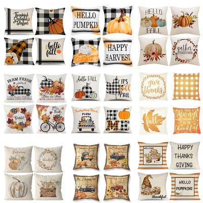 Nordic Fashion Square Linen Pillowcase Thanksgiving Design Autumn Harvest Cartoon Pumpkin Print Cushion Pillowcase