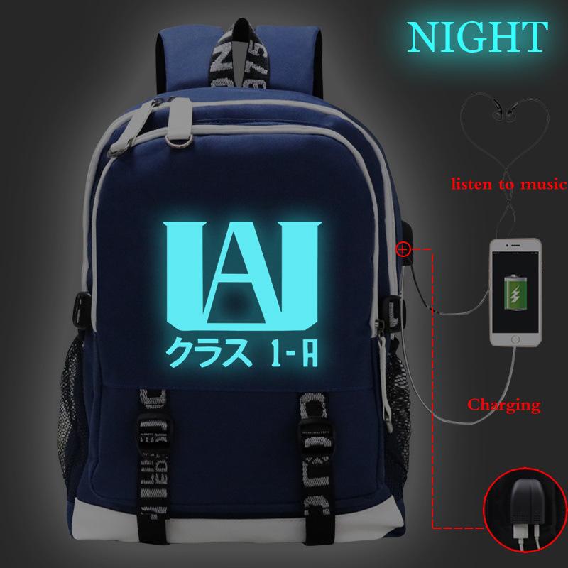 My Hero Academy Anime Peripheral Printing Backpack USB Interface Multifunctional Student School Bag Luminous
