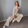 New Arrival Print Fancy Satin Ice Silk Top Pants Suit Printed Top Long Pants Set