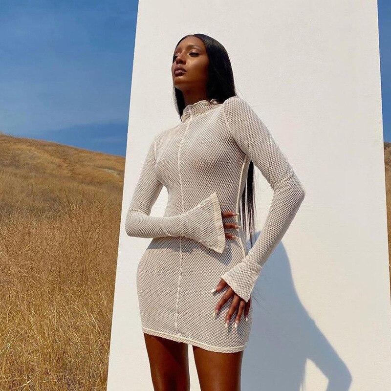 Mesh Flare Sleeve Bodycon Mini Dress 
