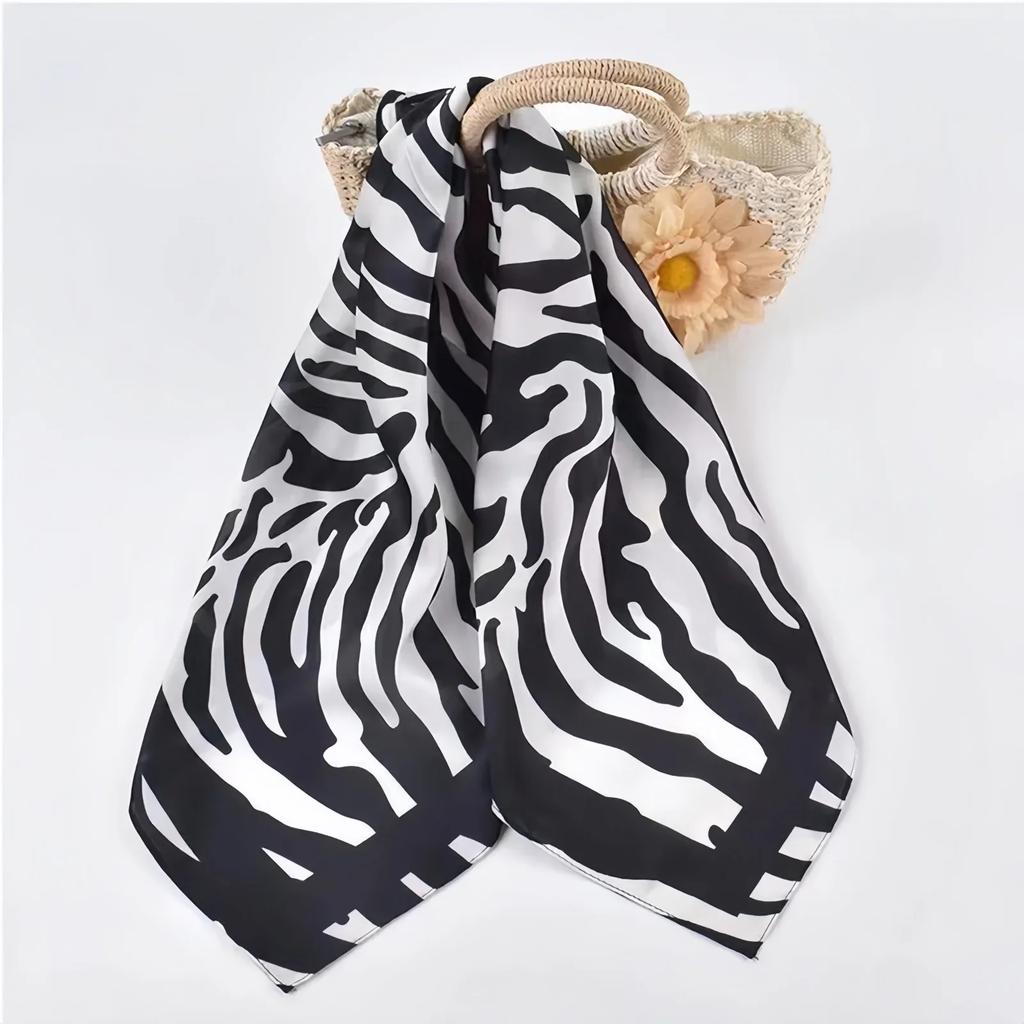 Retro Polka Dot Montage Silk Square Scarf Women Soft Satin Hairband Neckerchief Hijab Lady Headband Foulard Bag Ribbons Kerchief