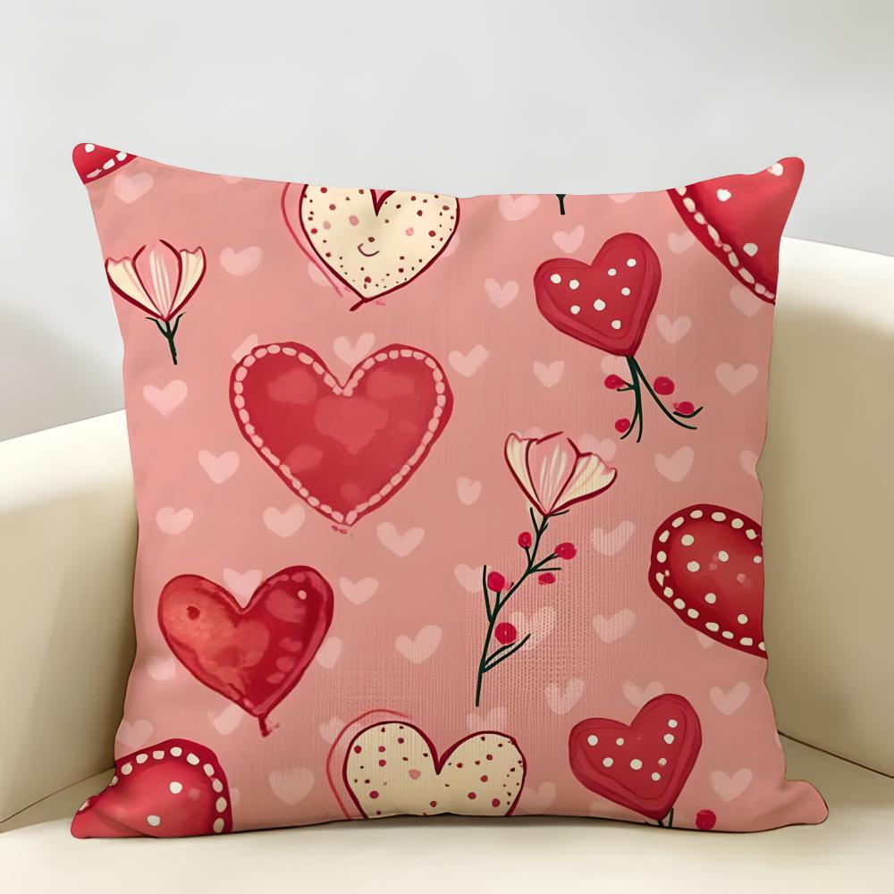 Red Small Heart Symbol Love Cushion Cover Durable Hypoallergenic Organic Linen Short Pillow Cover Washable