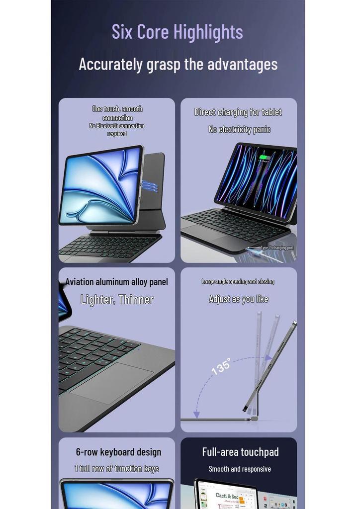 Compatible iPad Magic Keyboard A16 Aluminum Alloy Air 11 Magnetic Pro11 Tablet Case 10th Gen Protective Cover.