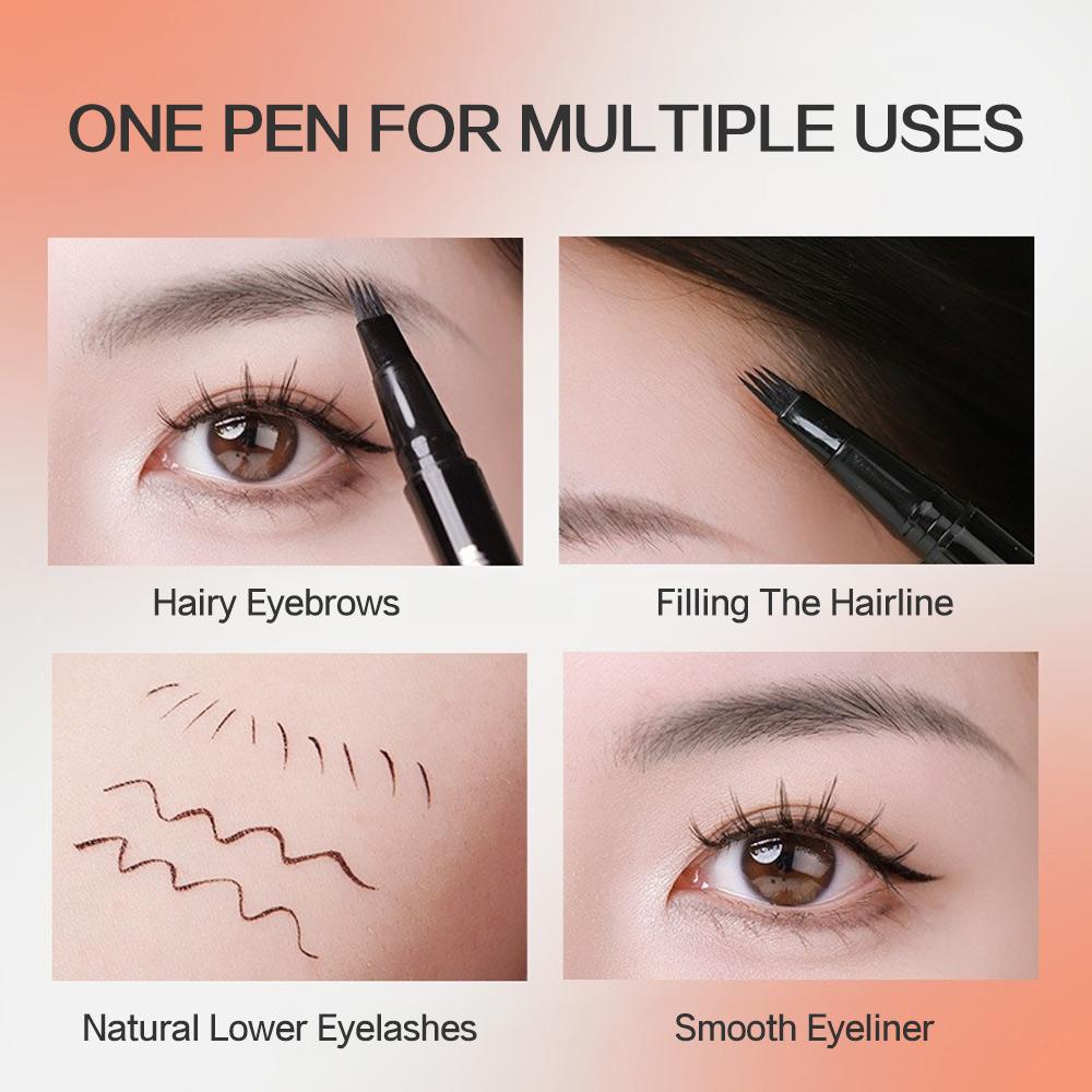 GECOMO Cienki i gładki pisak do brwi z czterema końcówkami Długotrwały Naturalny Dziki Wodoodporny Dolna rzęsa Kobieta