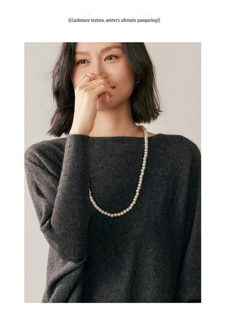 Women's Cashmere Batwing Sleeve Sweater - Autumn/Winter Solid Color Slimming Knit Pullover