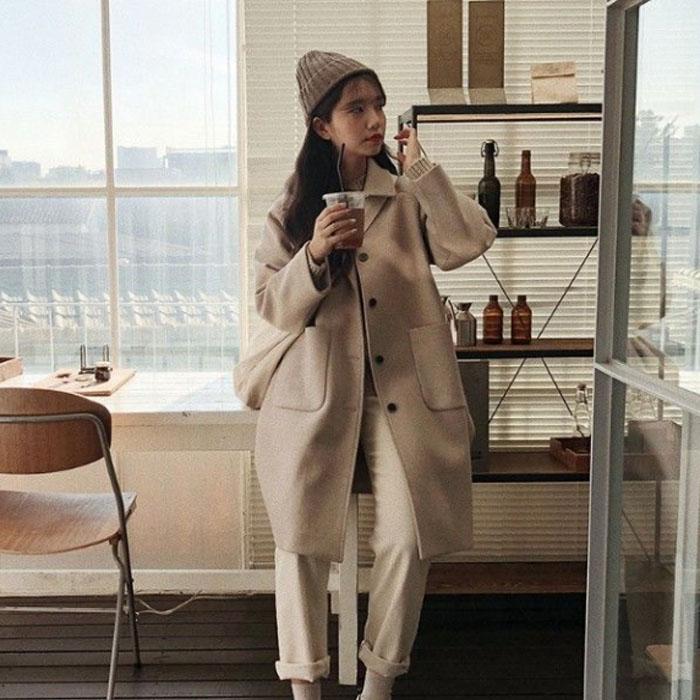 Women's Spring Fall Woolen Coats Solid Color Long Warm Jacket Office Ladies Trendy Elegant Casual Slim Windbreaker Streetwear