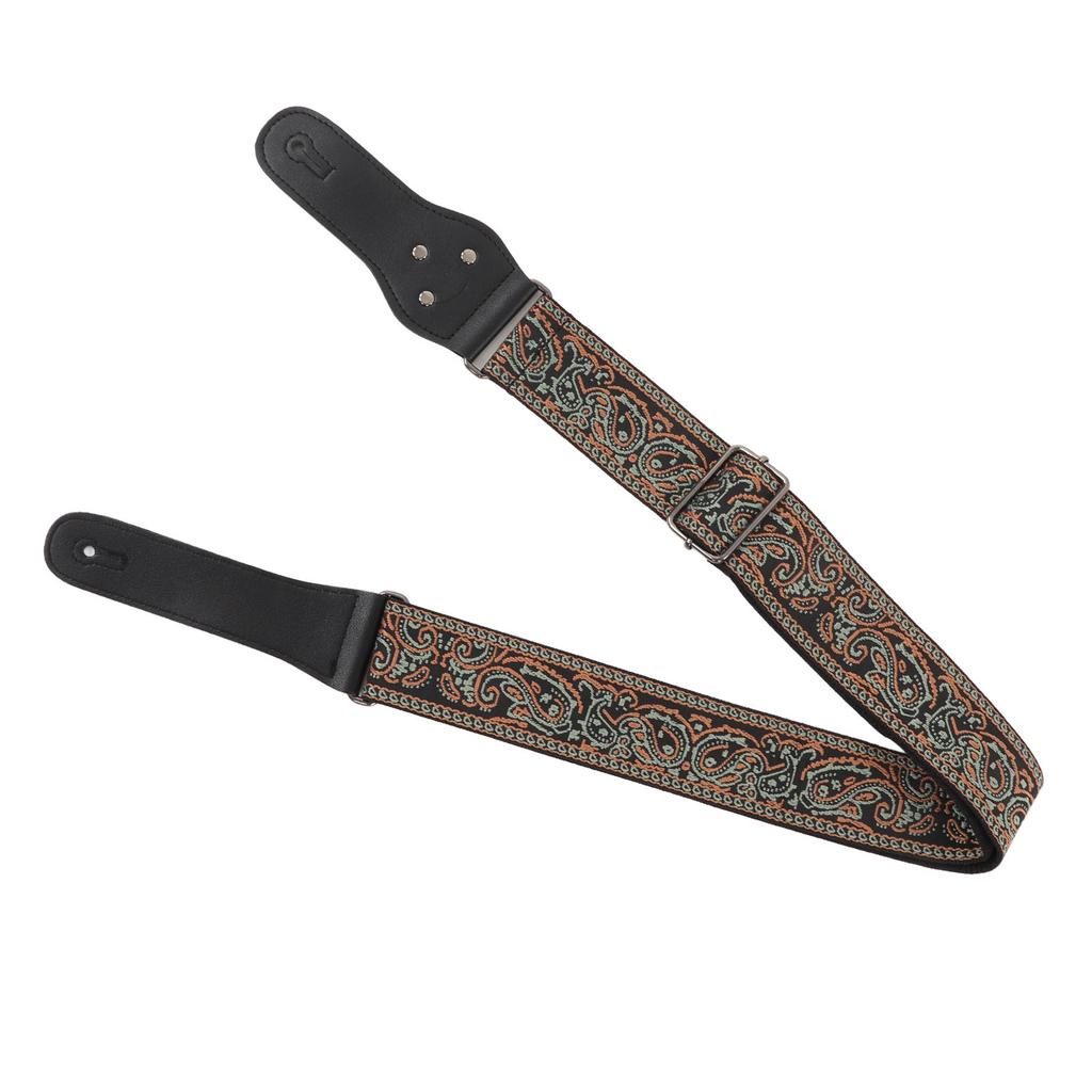 E-Gitarrengurt Verstellbarer Nylon Bestickter Schultergurt mit Rutschfester Schnalle Grün Braun