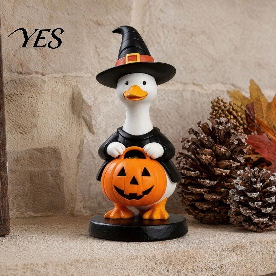 Windowsill Resin Statue Halloween Goose Figurine, Witch Hat Ornament, Cute Figurine Ghost for Tabletop Mantel Shelf Holiday Decoration Detailed