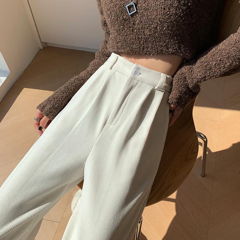 Zuose Women's High-Waisted Wide-Leg Fleece-Lined Casual Trousers