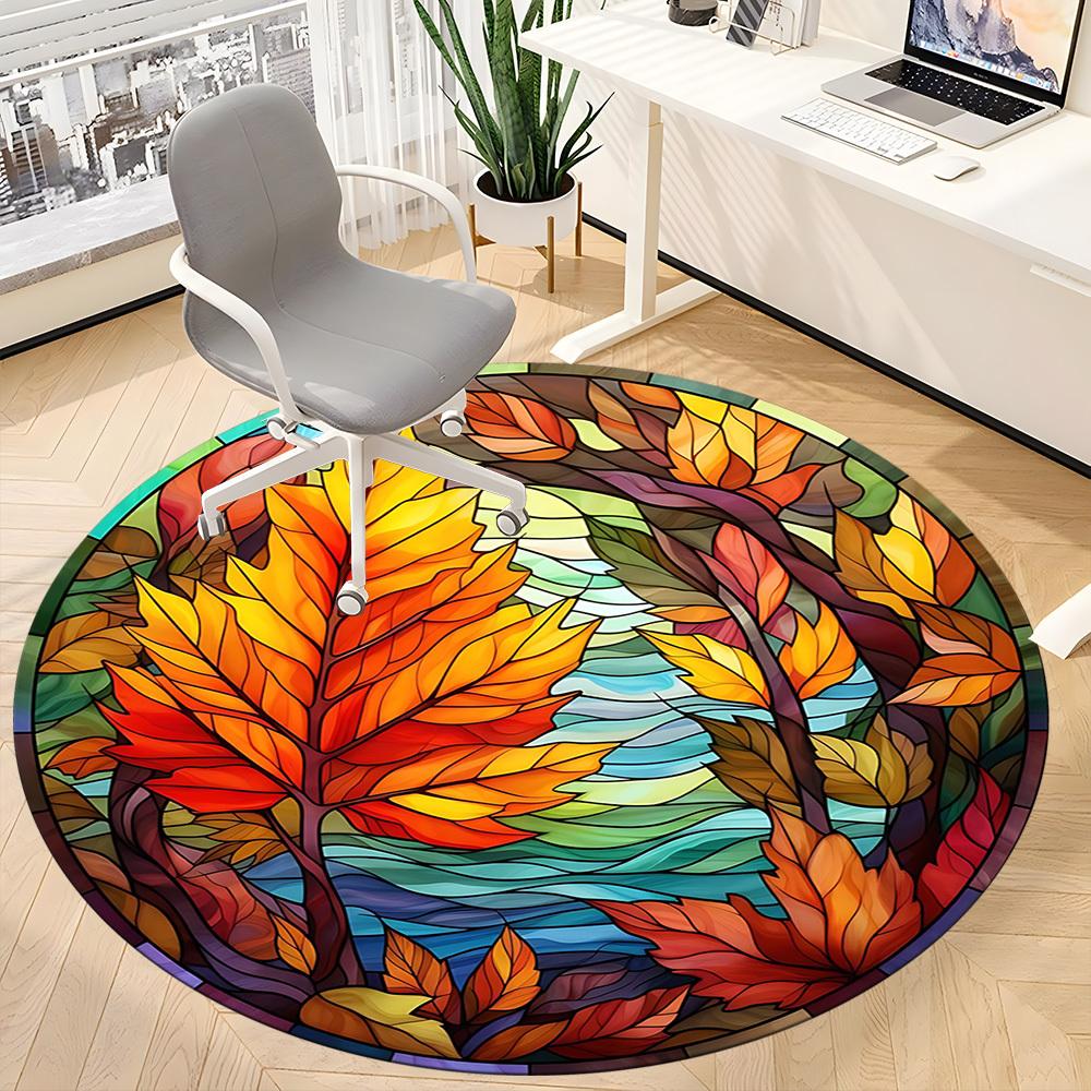 1pc Autumn Leaves Office Round Area Rug,  Mat Suitable For Office, Under Office Chairs Bedroom Living Room Home Decor, Room Deco