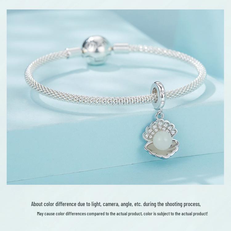 Avele Luminous Shell Pendant: Exquisite Ocean Style S925 Sterling Silver DIY Beaded Jewelry