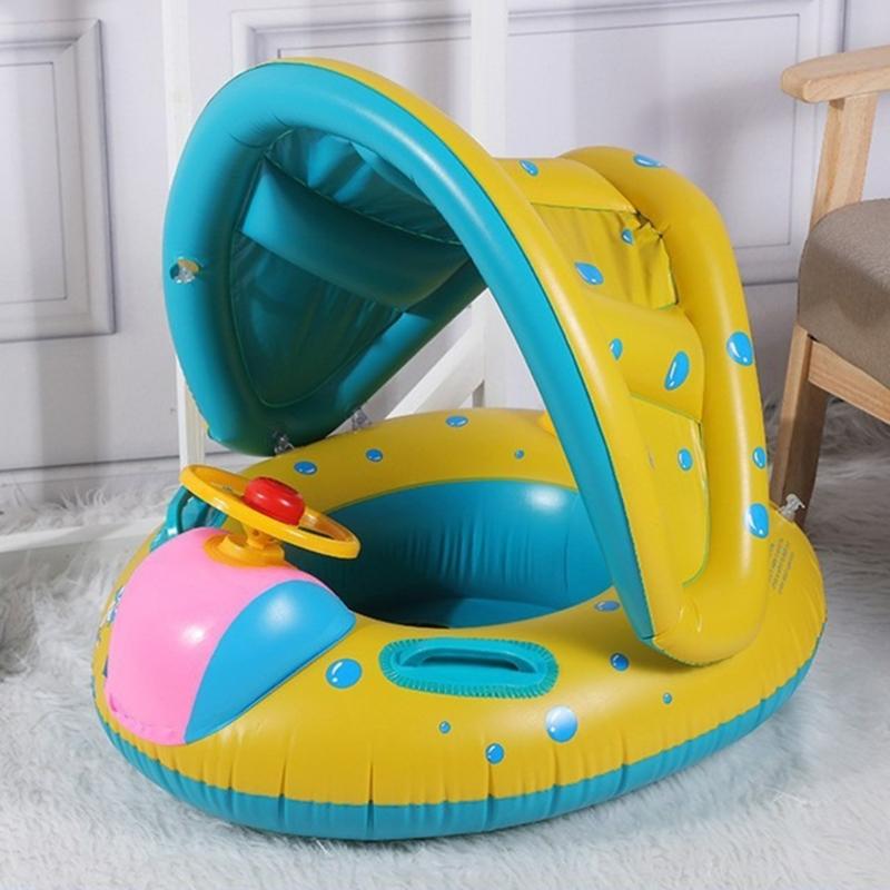 Baby Pool Float with Canopy Inflatable Swim Ring Cute Floaties with Seats and Handle Pool Floats Toys Party Supplies