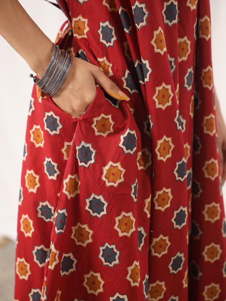 Hand Block Print Jumpsuit Baumwolle Rot Schwarz Jumpsuit,Einheitsgröße mit Taschen Boho Chic Handgefertigt Yoga Jumpsuit Sommer,lockerer Overall,Harem Jumpsuit