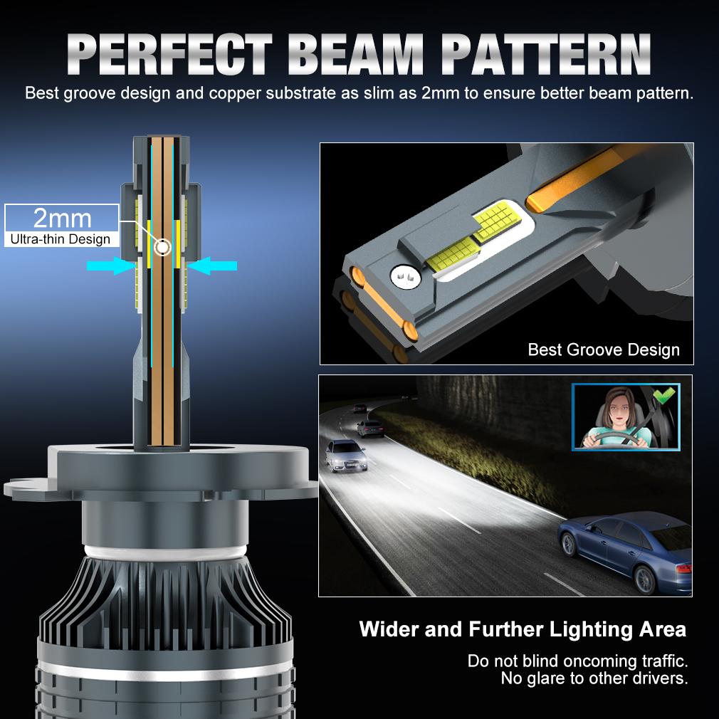 2ks 60000LM H7 LED H1 Canbus H4 H11 H8 9005 HB3 9006 HB4 9012 Hir2 Žárovky do automobilových světlometů CSP Čtyři měděné trubky 6500K Bílá Auto světlomet