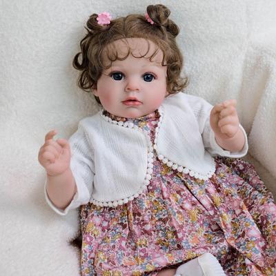 20 Inch Realistic Reborn Babies Dolls Arianna Soft Cloth Body Newborn Doll with Beauty Floral Dress Set Hand Rooted Curly Hair Lifelike Emulation Doll