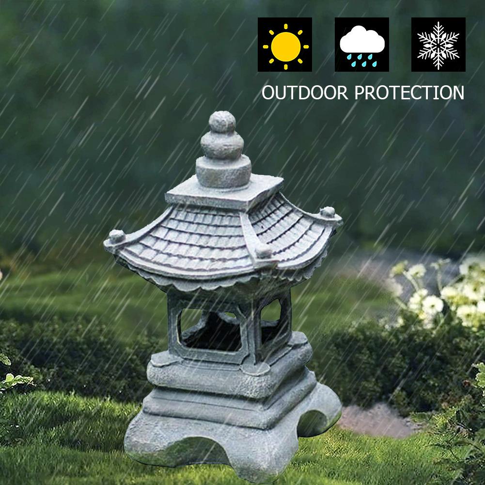 Resin Solar Pavilion Sculpture Lamp Retro Craft Waterproof Pagoda LED Solar Light Ornament Outdoor Garden Lawn Decorations