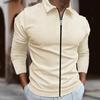 Men Shirt Autumn Winter Solid Color Long Breathable Sleeve Lapel Zipper Placket Outdoor Sports T-Shirt