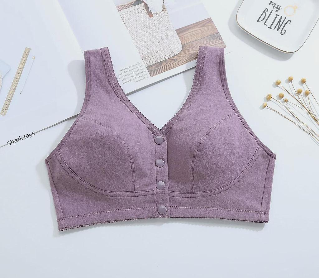 "Comfortable Front Buckle Cotton Nursing Bra: Wire-Free, Vest-Style, Large Size for Middle-Aged & Elderly"