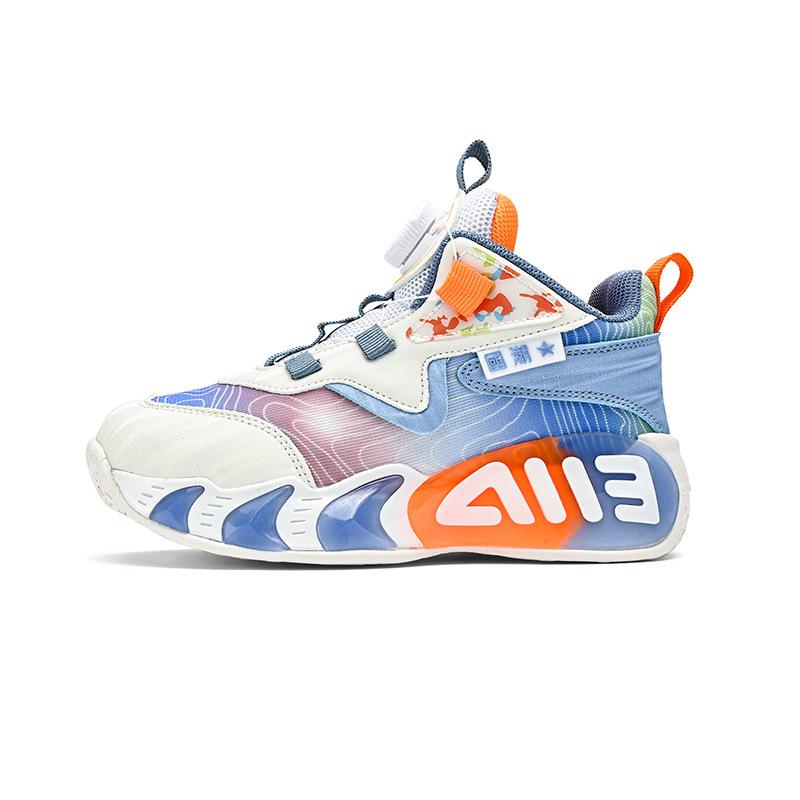 Boys Rotary Buckle 2025 New Spring and Autumn Wear-resistant Sports Shoes Medium and Older Children Boys Mesh Basketball Shoes