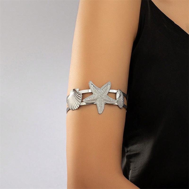 Vintage Metal Flower Starfish Upper Arm Cuff Bracelet For Women Gold Color Geometric Open Bangles Femme Aesthetic Jewelry Gift