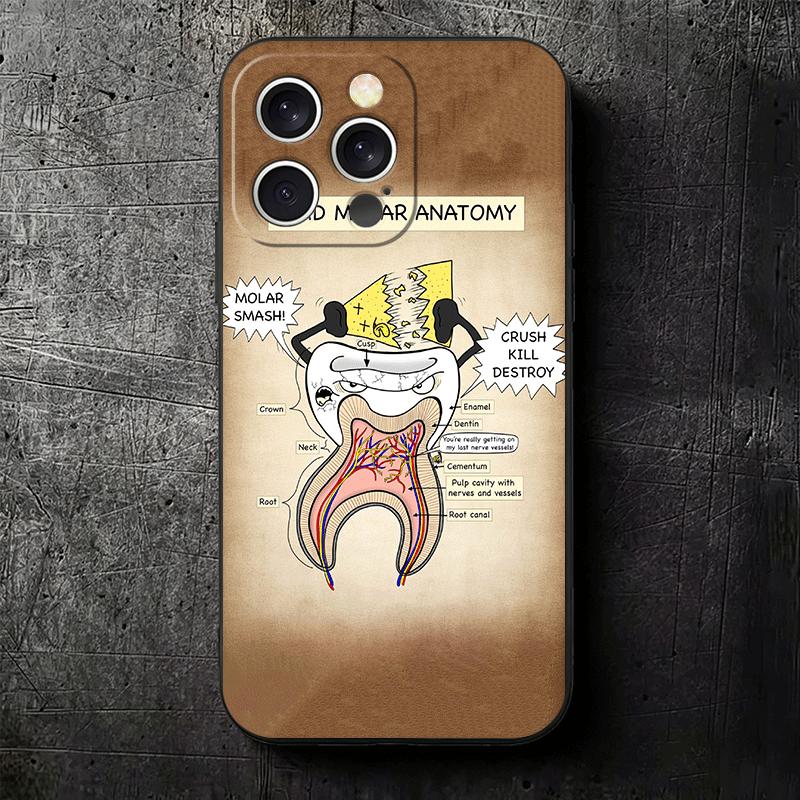 Tooth Dentist Pattern Soft Phone Case for iPhone 16 16E 17 Air 15 Pro Max 14 Plus 13 Mini 11 12 7 Black Cover Back Shell