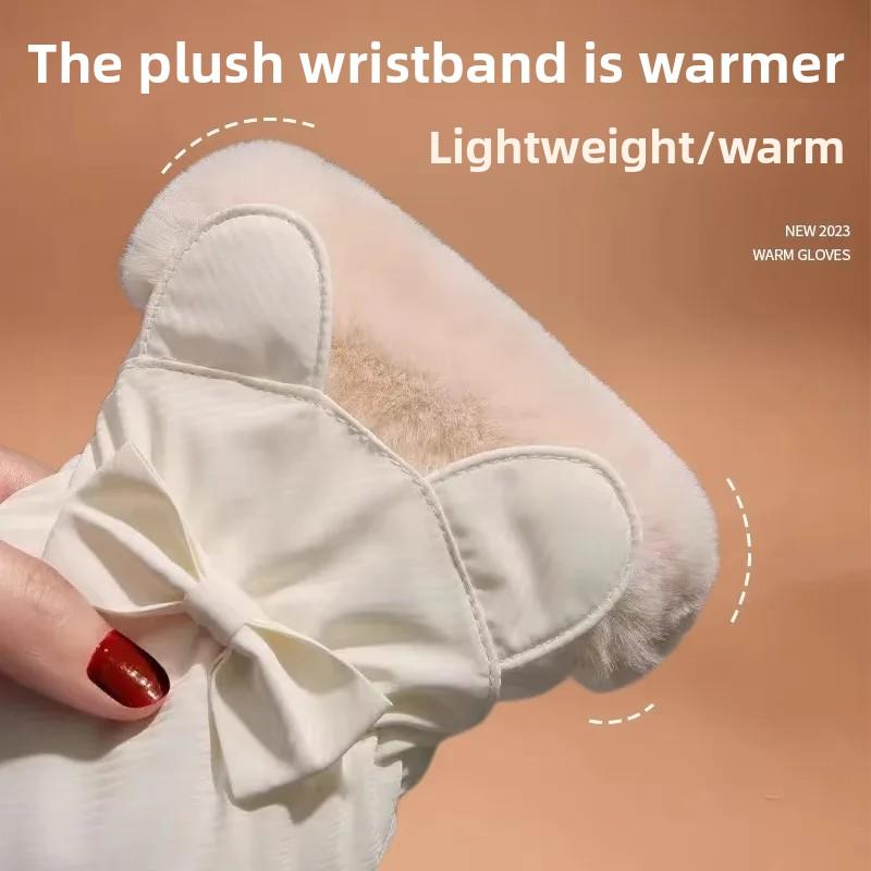 Women Touch Screen Driving Gloves Thickened Winter Skiing Gloves Cycling Mittens Double Thick Velvet Plush Wrist Comfortable