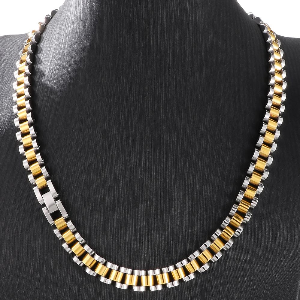 60CM 10MM Watch Strap Chain Style Necklace For Men Women Gold Color Stainless Steel Choker Necklaces Jewellery Accessories
