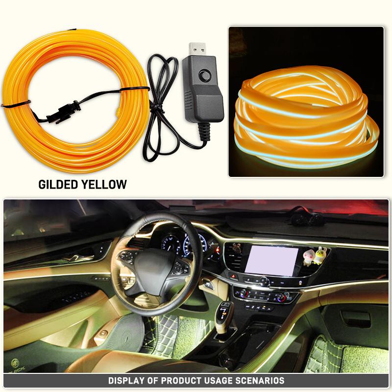 1/3/5M Car Interior Ambient Lights Dashboard Console DIY Flexible Neon Atmosphere Decorative Lamp LED EL Cold Light Strips