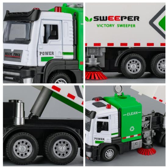 Sanitation Garbage Music Toy with Light & Truck Scale Realistic Street Sweeper Model Ornament No Battery