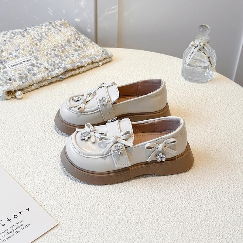 Kids Bow Rhinestone Decor Platform Loafers 26