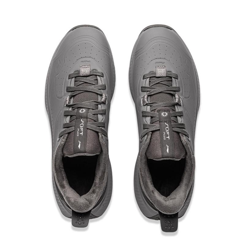 Li-Ning Soft Plus Fleece Comfortable Fashion Non-Slip Wear-Resistant Low-Top Casual Shoes Men sneaker Asphalt-Gray AGLU097-2