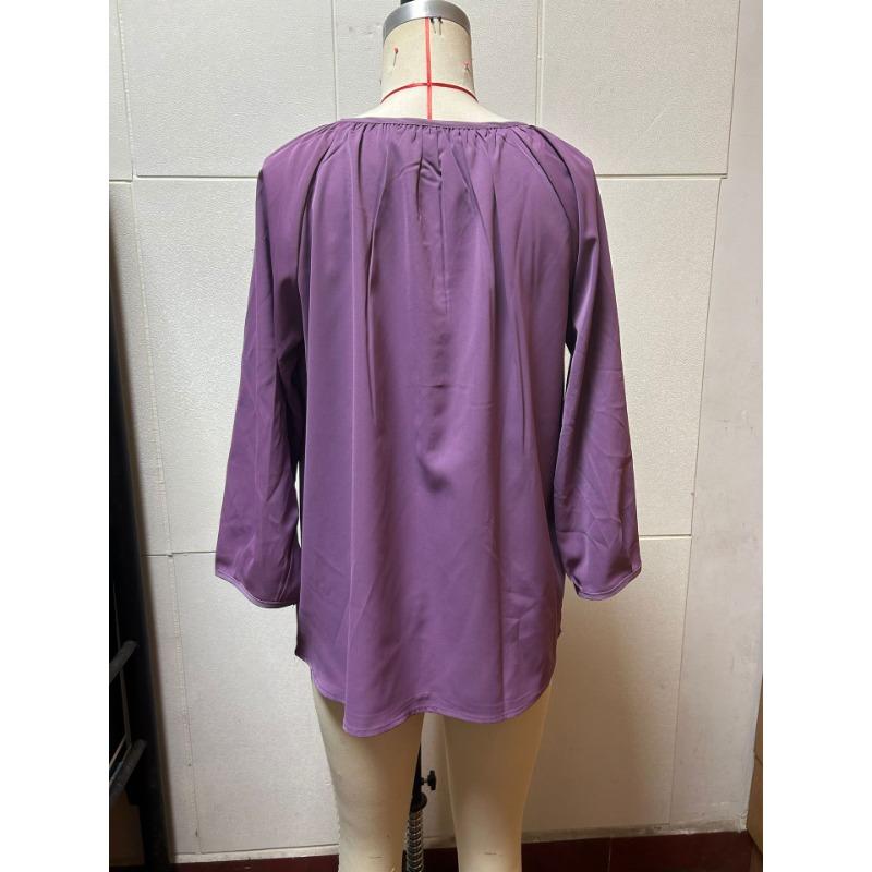 Blusas y Camisas de Mujer con Cuello en V y Manga Tres Cuartos Estilo Bohemio de Gasa con Botones