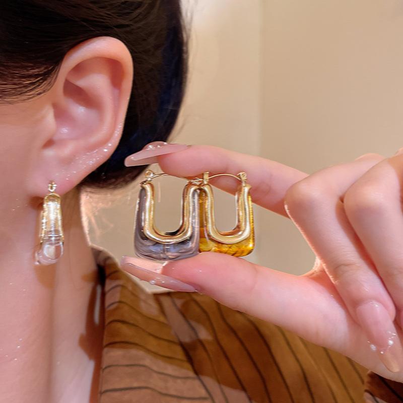 Trendy Geometric Resin Hoop Earrings for Women Irregular Metal Acrylic Wedding Earrings Party Vintage Jewelry Gift