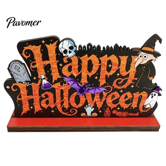 Halloween Room Tabletop Decor Pumpkin Haunted House Letter Ornament, Wooden Ornaments Spooky Festive Desk Decoration for Party Props Unique