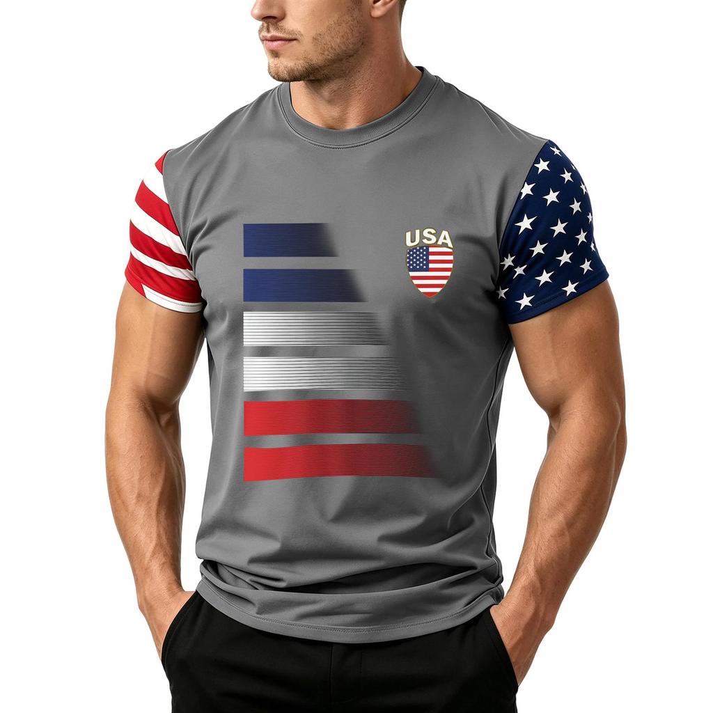 Men’s Short Sleeve T Shirt with USA Flag Print Loose Fit Crew Neck Top Comfortable Summer Casual Daily Wear for Men