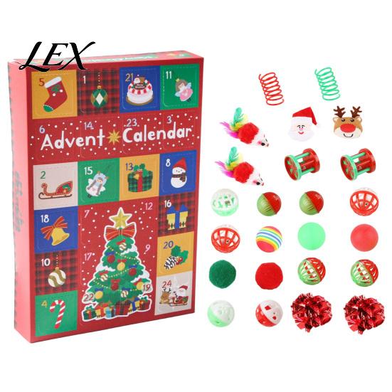Cat Scratching Biting Toys Toy Advent Calendar, 24 Day Christmas Countdown, Includes Jingle Balls, Springs, Holiday Gifts for Cats Plush Mice, Festive