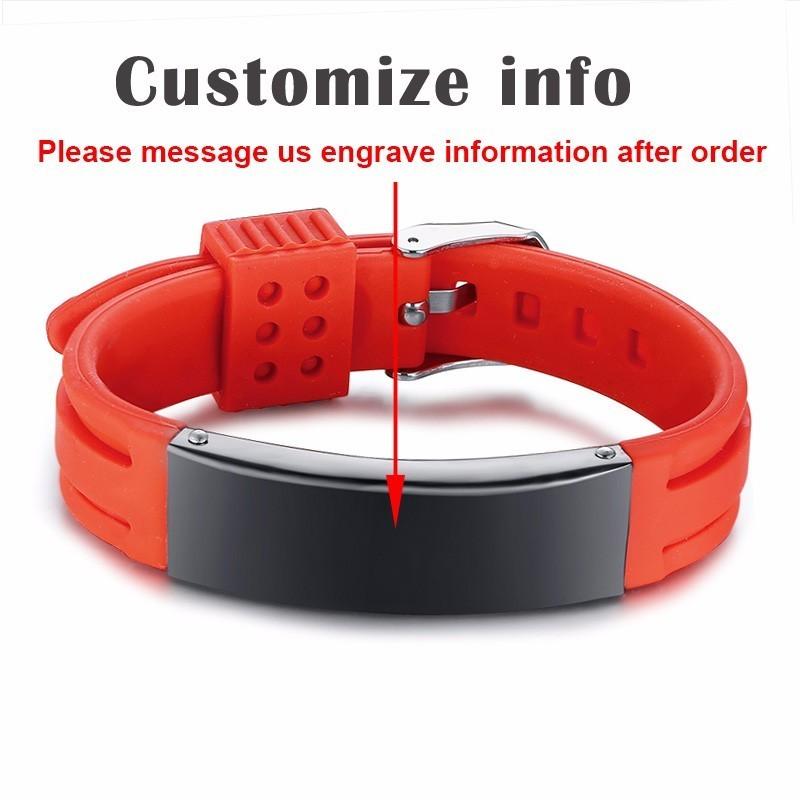 Vnox 16mm Personalize Bracelets for Men Silicone Band with Stainless Steel ID Bar Casual Jewelry Valentine's Day Gift for Him